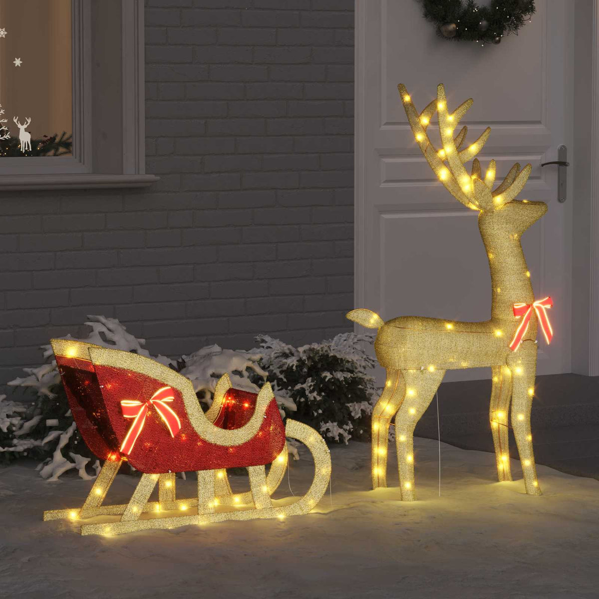 VidaXL traîneau à rennes avec 200 LED blanc chaud 151 x 28 x 128,5 cm tissu
