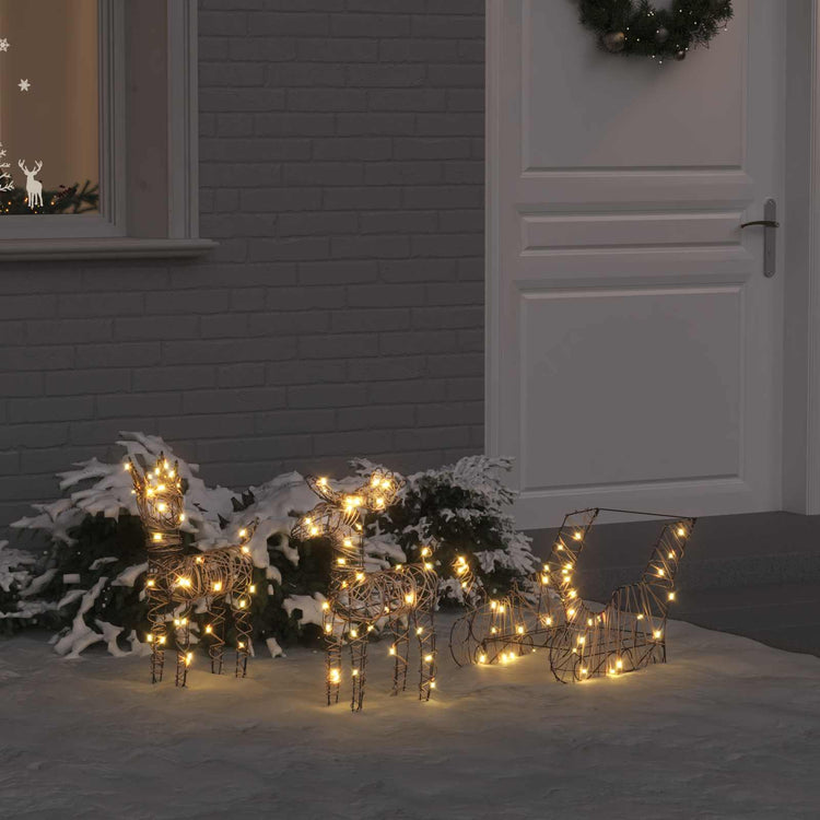 Vidaxx traîneau à tirer en forme de renne avec 160 LED blanc chaud 53 x 28 x 33 cm en rotin