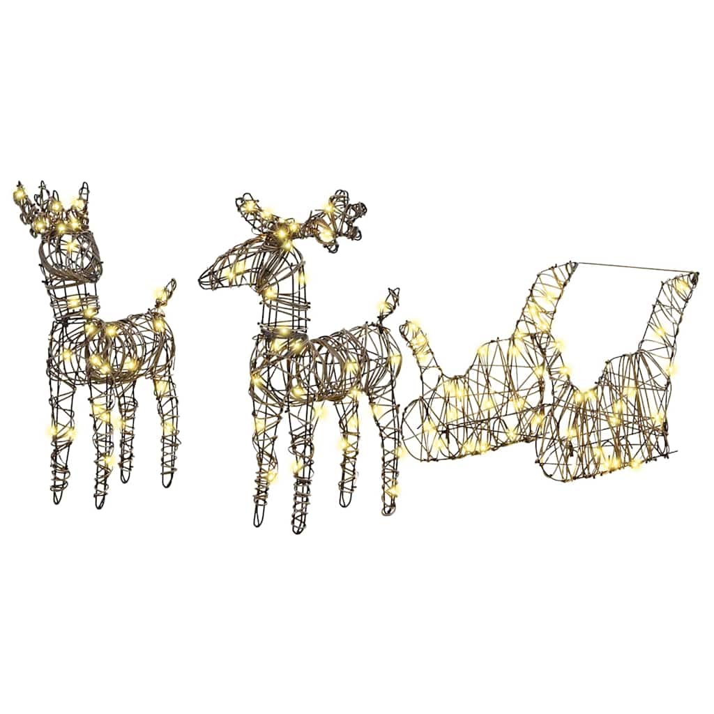 Vidaxx traîneau à tirer en forme de renne avec 160 LED blanc chaud 53 x 28 x 33 cm en rotin