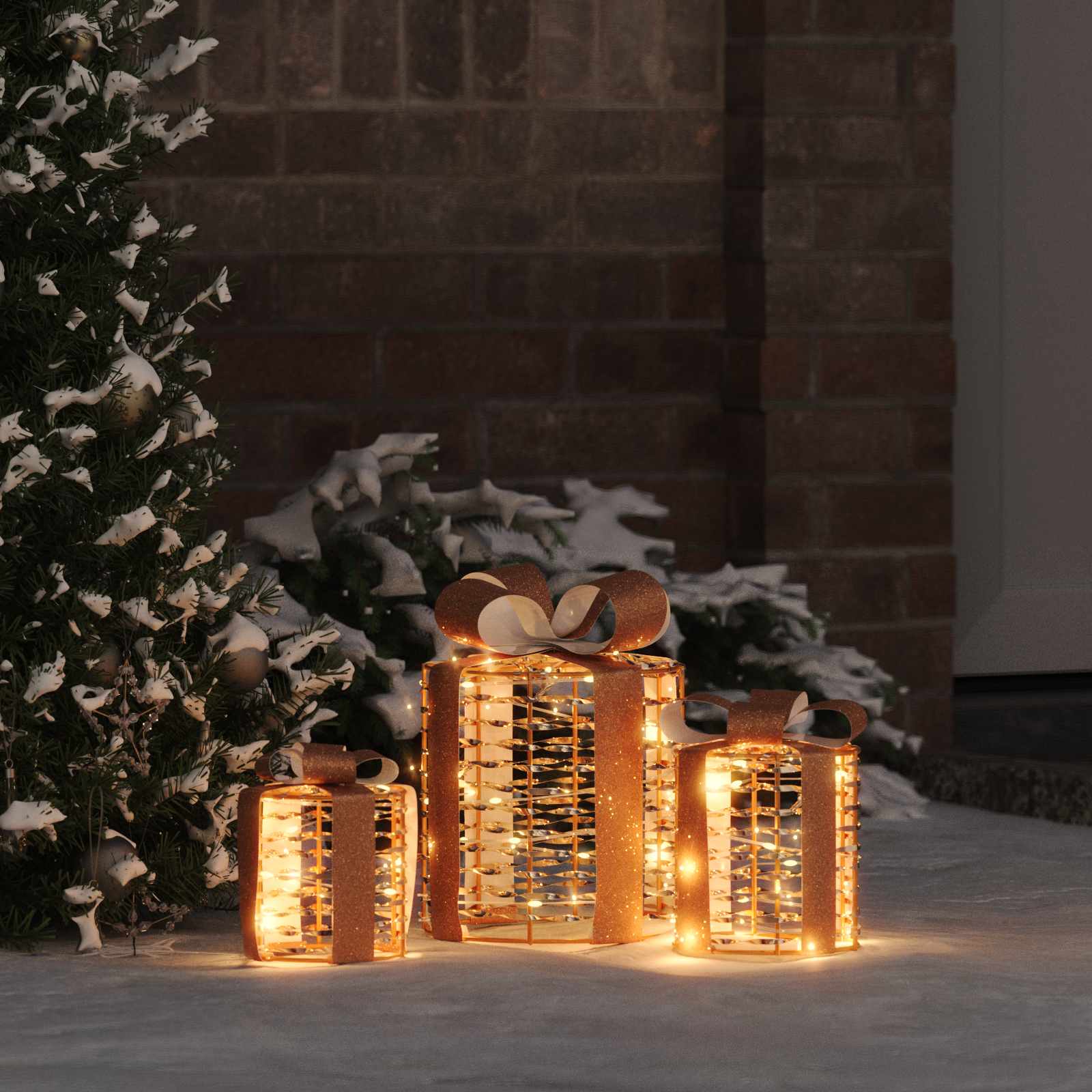 Vidaxxl coffret cadeau décoration 3 pcs blanc chaud 20 x 20 x 20 cm animal