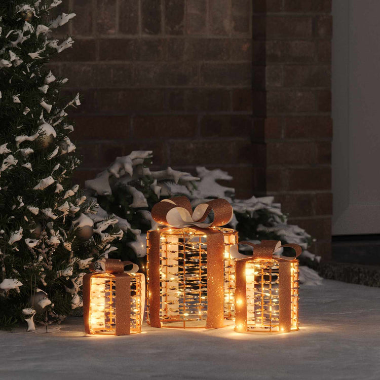 Vidaxxl coffret cadeau décoration 3 pcs blanc chaud 20 x 20 x 20 cm animal