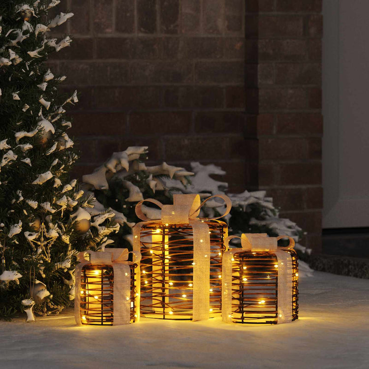 Vidaxxl coffret cadeau décoration 3 pcs blanc chaud 20 x 20 x 20 cm rotin