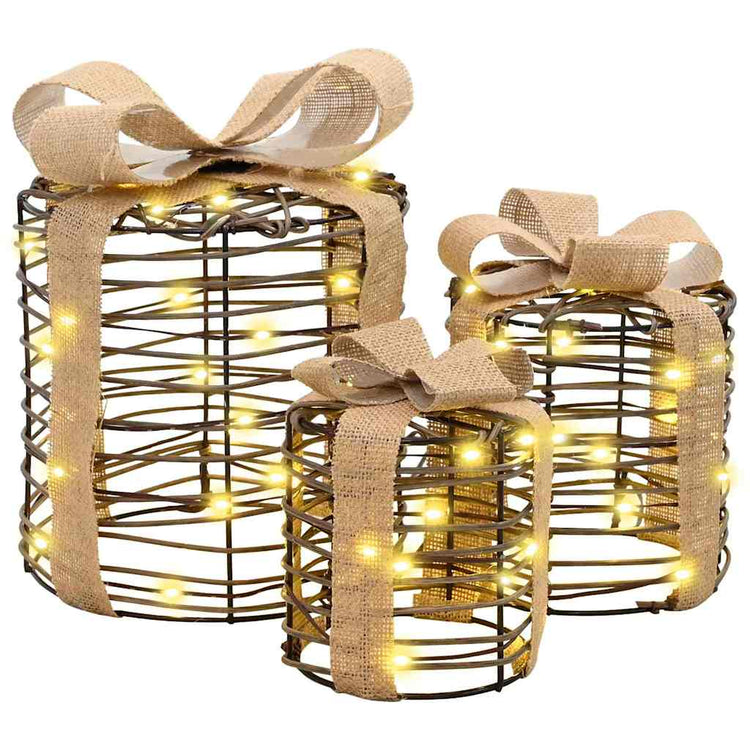 Vidaxxl coffret cadeau décoration 3 pcs blanc chaud 20 x 20 x 20 cm rotin