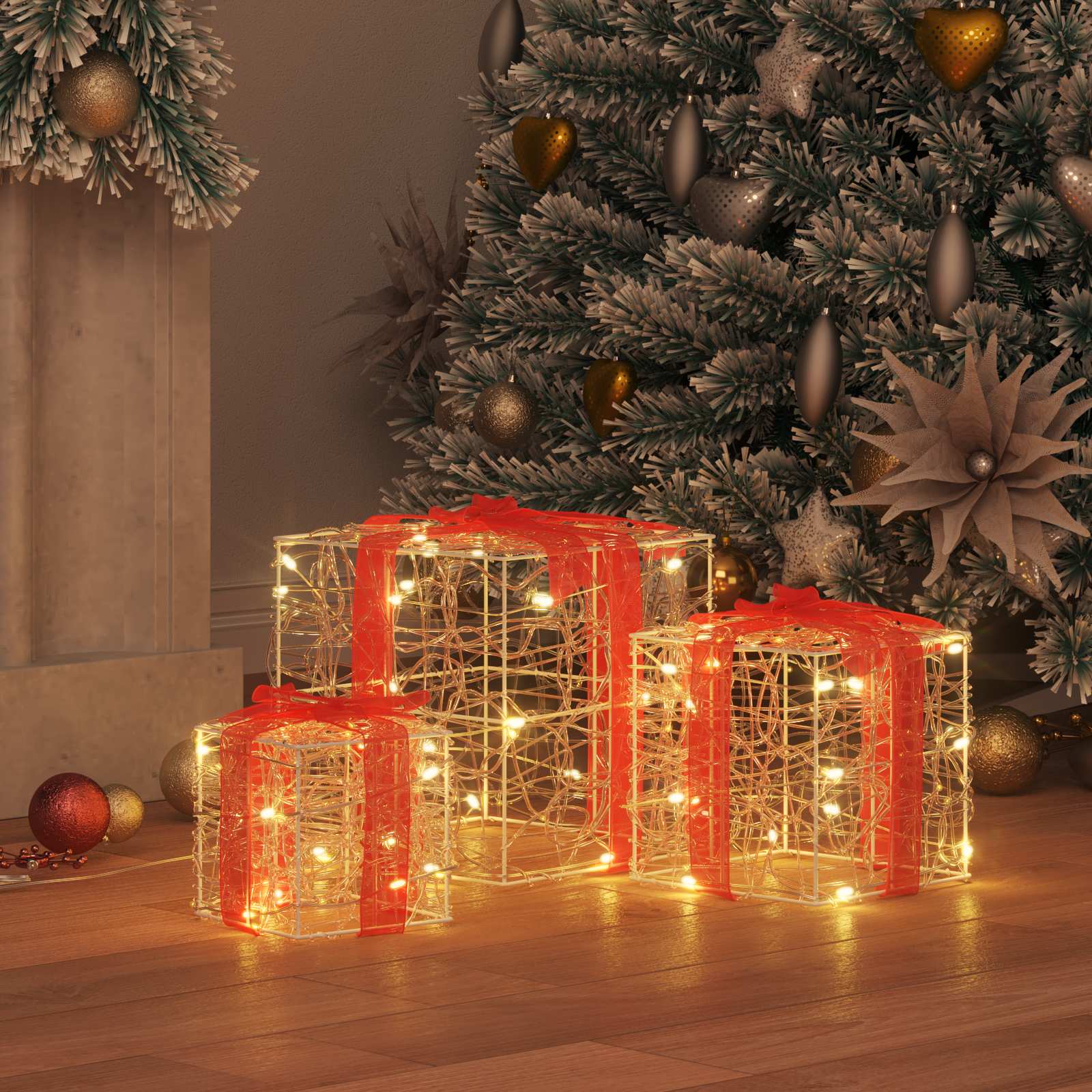Vidaxxl coffret cadeau avec 60 LED 3 pcs blanc chaud 20 x 20 x 20 cm acrylique