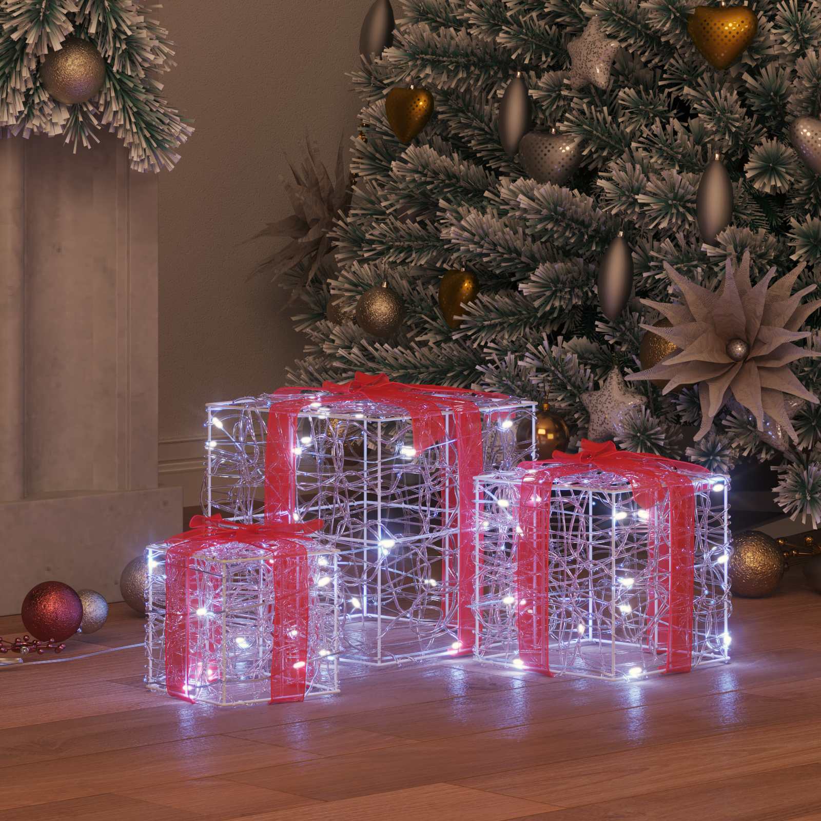 Vidaxxl coffret cadeau avec 60 LED 3 pcs blanc froid 20 x 20 x 20 cm acrylique