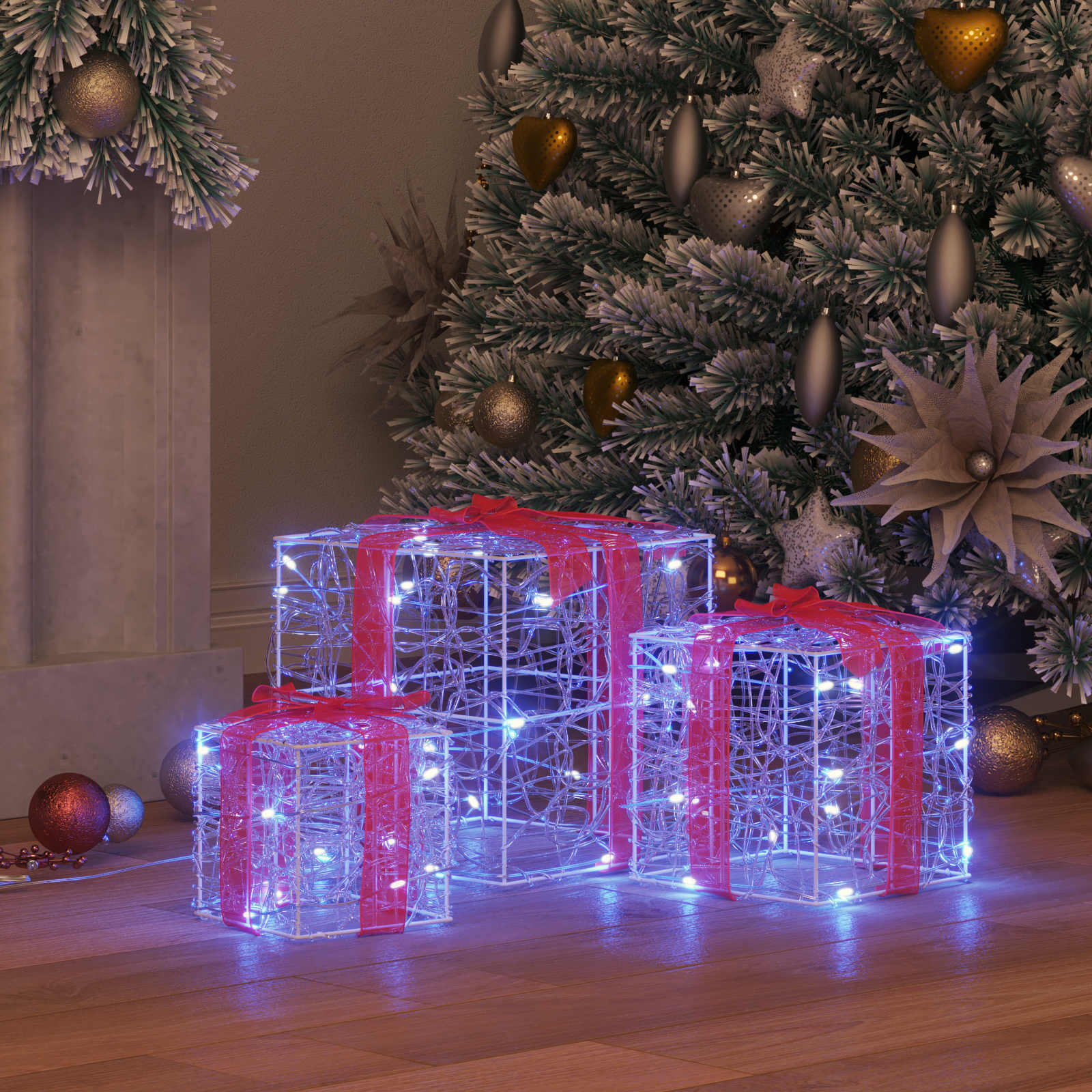 Vidaxxl coffret cadeau avec 60 LED 3 pcs bleu 20 x 20 x 20 cm acrylique
