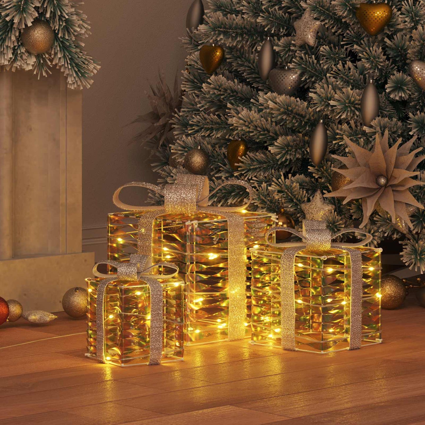 Vidaxxl coffret cadeau avec 60 LED 3 pcs blanc chaud 20 x 20 x 20 cm capuchon