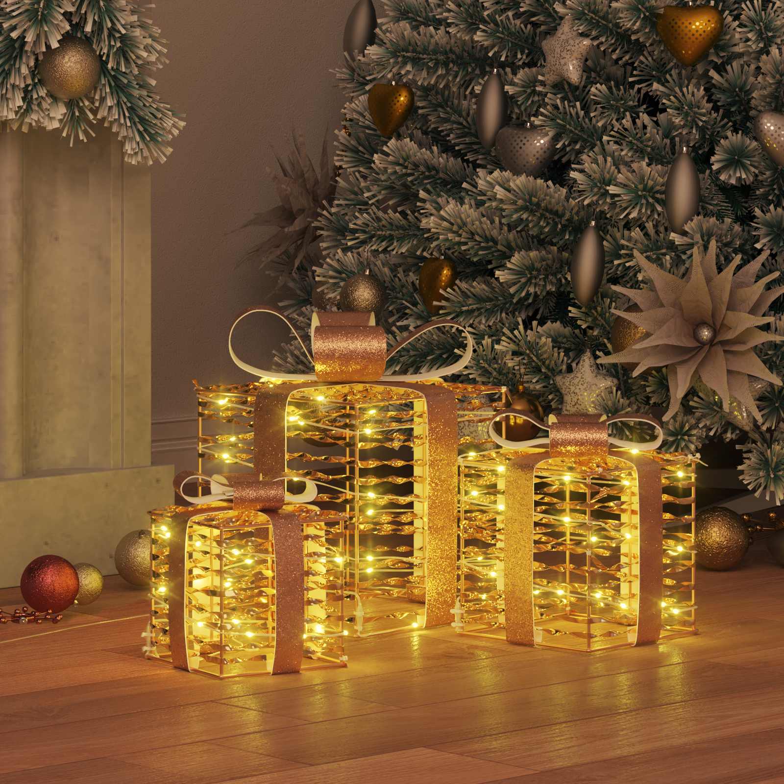 Vidaxxl coffret cadeau avec 60 LED 3 pcs blanc chaud 20 x 20 x 20 cm capuchon