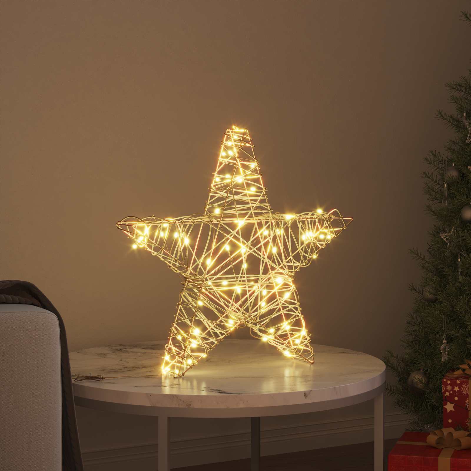 VidaXL étoile 3D avec 50 LED blanc chaud 55 x 52,5 x 9 cm rotin