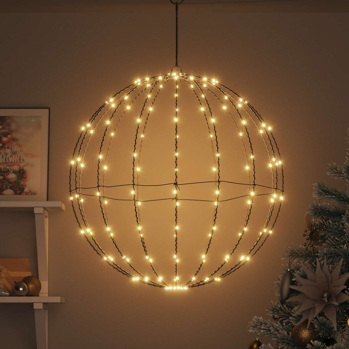 Vidaxxl boule avec 192 LED blanc chaud 59,5 x 59,5 x 63 cm métal