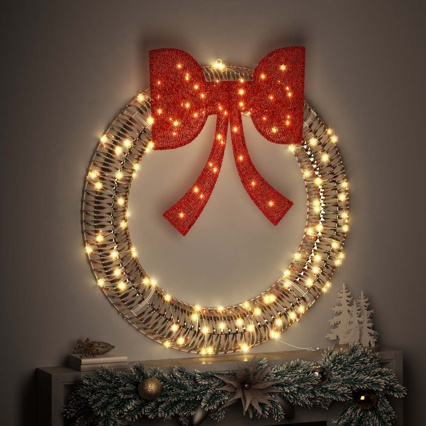Couronne Vidaxx avec 150 LED blanc chaud 121 x 121 x 10 cm animal