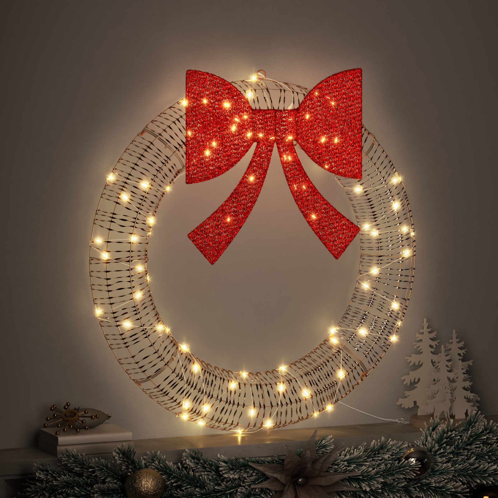 Couronne Vidaxx avec 80 LED blanc chaud 91 x 91 x 9 cm animal