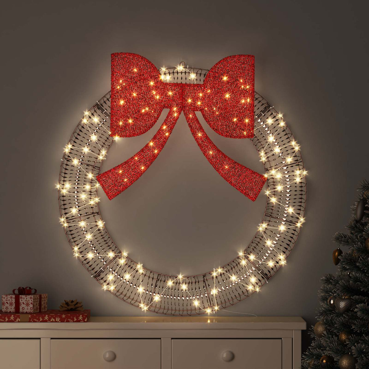 Couronne Vidaxx avec 150 LED blanc chaud 121 x 121 x 10 cm animal