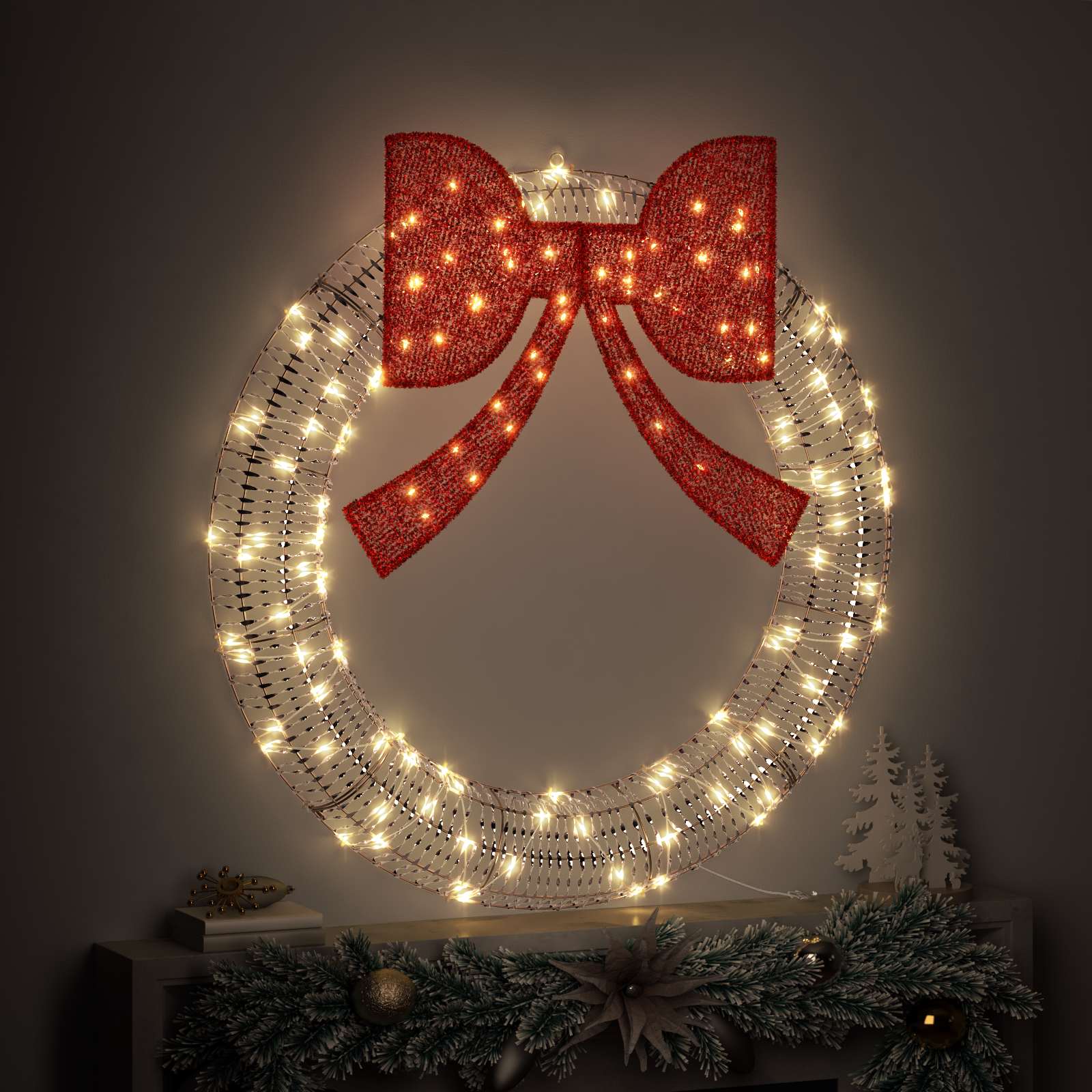 Couronne Vidaxx avec 150 LED blanc chaud 121 x 121 x 10 cm animal