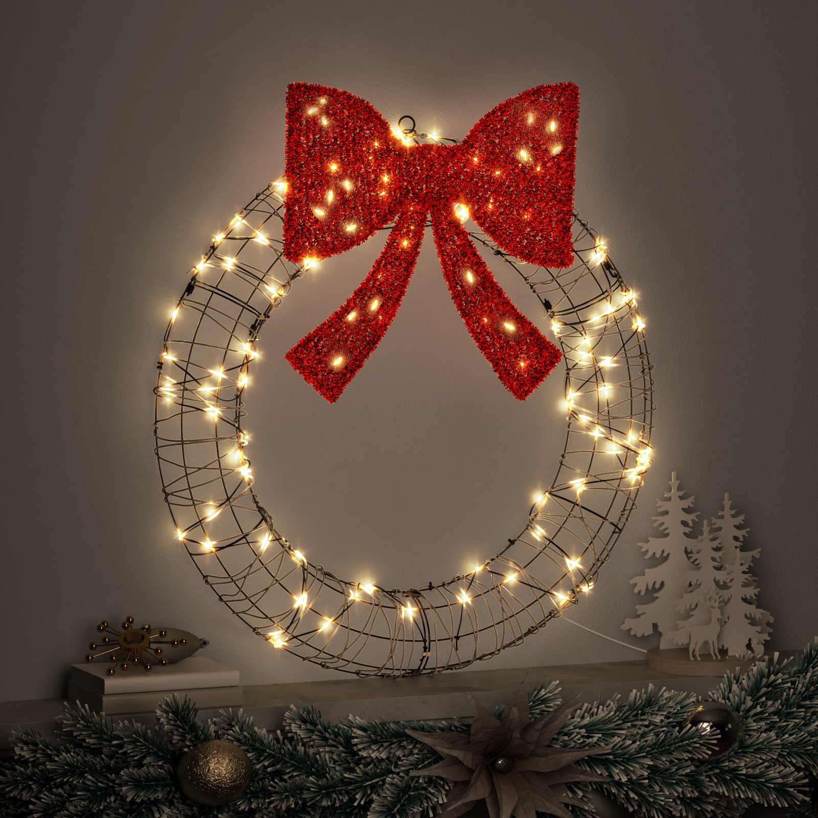 Couronne Vidaxx avec 60 LED blanc chaud 76 x 76 x 8 cm rotin