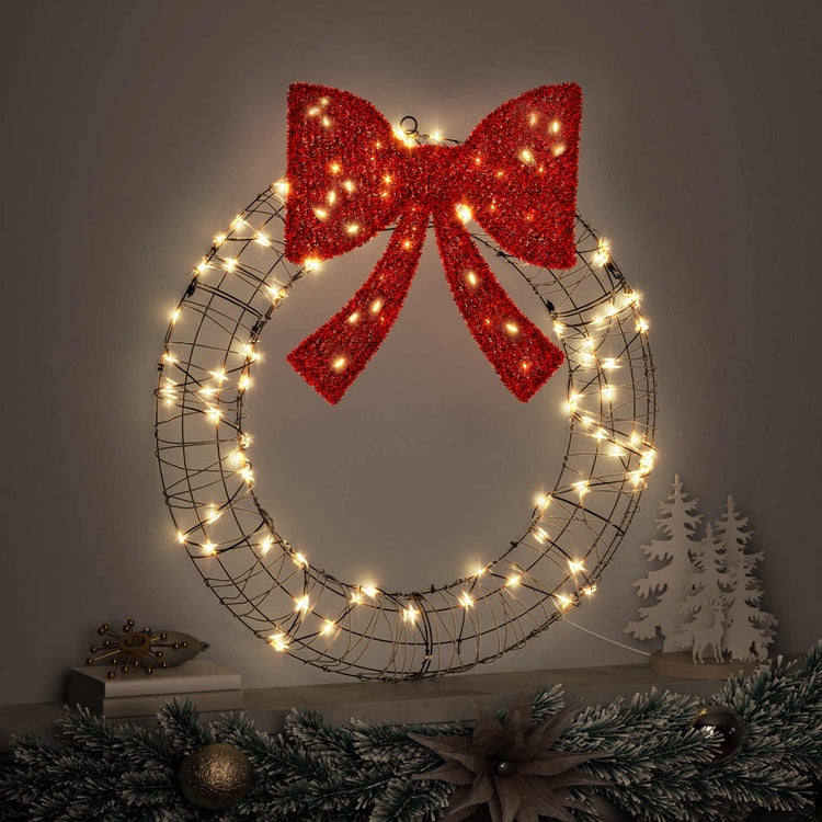 Couronne Vidaxx avec 60 LED blanc chaud 76 x 76 x 8 cm rotin