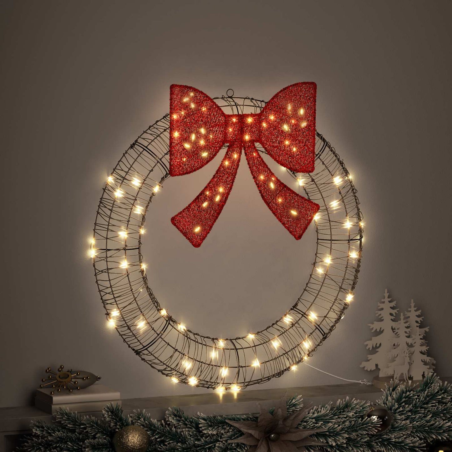 Couronne Vidaxx avec 80 LED blanc chaud 91 x 91 x 9 cm rotin