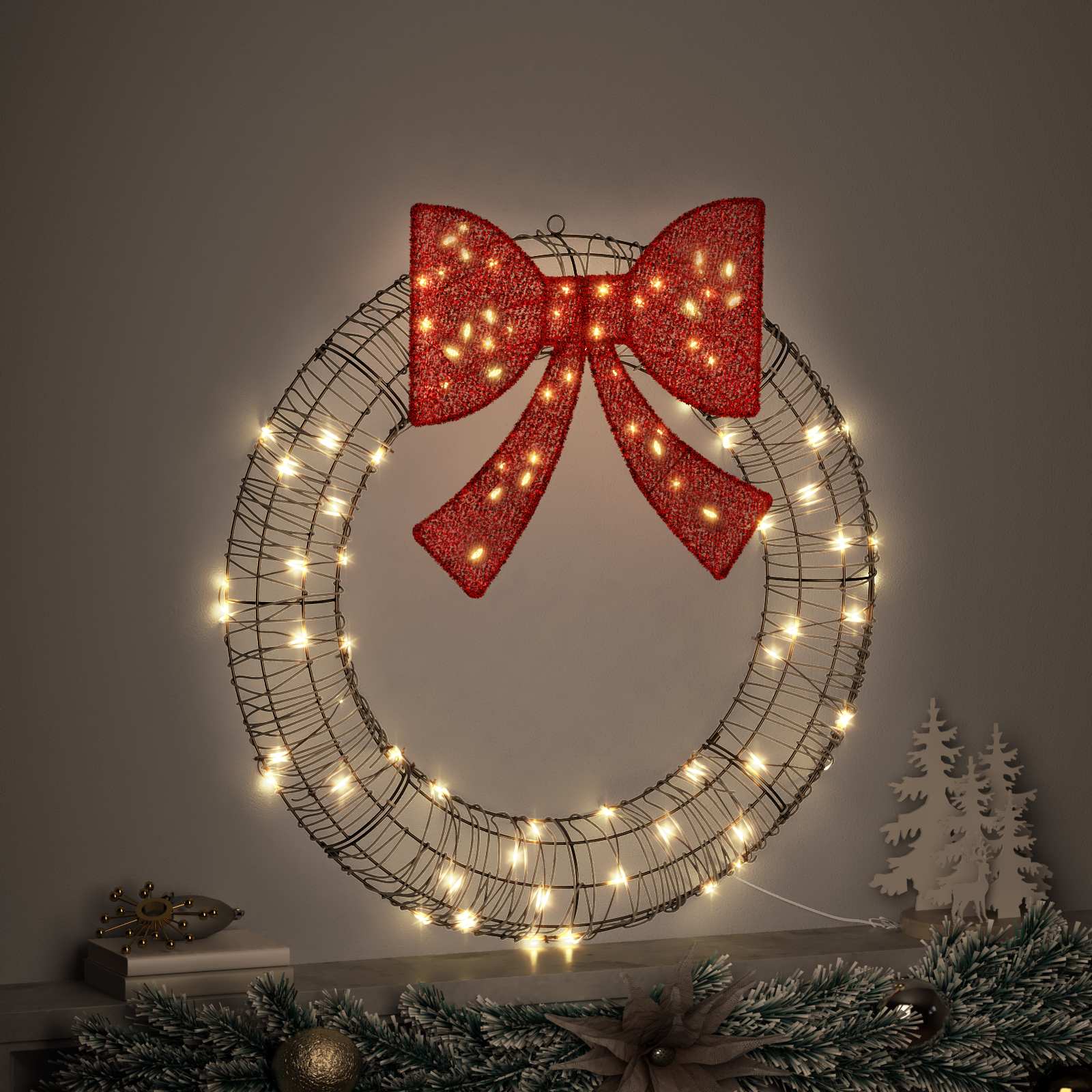 Couronne Vidaxx avec 80 LED blanc chaud 91 x 91 x 9 cm rotin