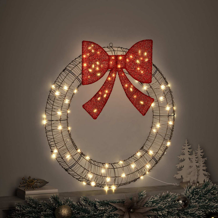 Couronne Vidaxx avec 80 LED blanc chaud 91 x 91 x 9 cm rotin