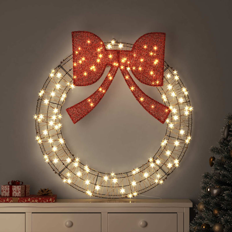 Couronne Vidaxx avec 150 LED blanc chaud 121 x 121 x 10 cm rotin