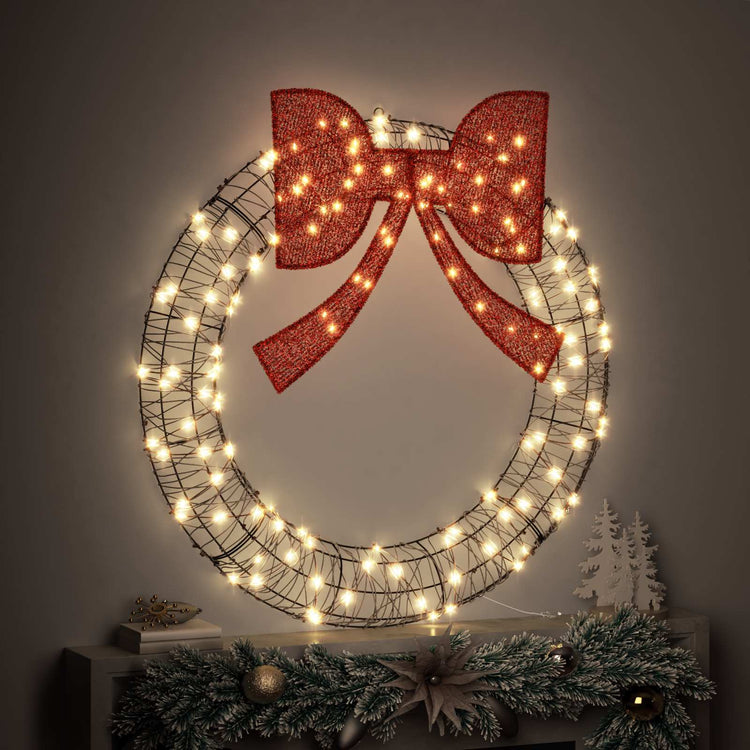 Couronne Vidaxx avec 150 LED blanc chaud 121 x 121 x 10 cm rotin