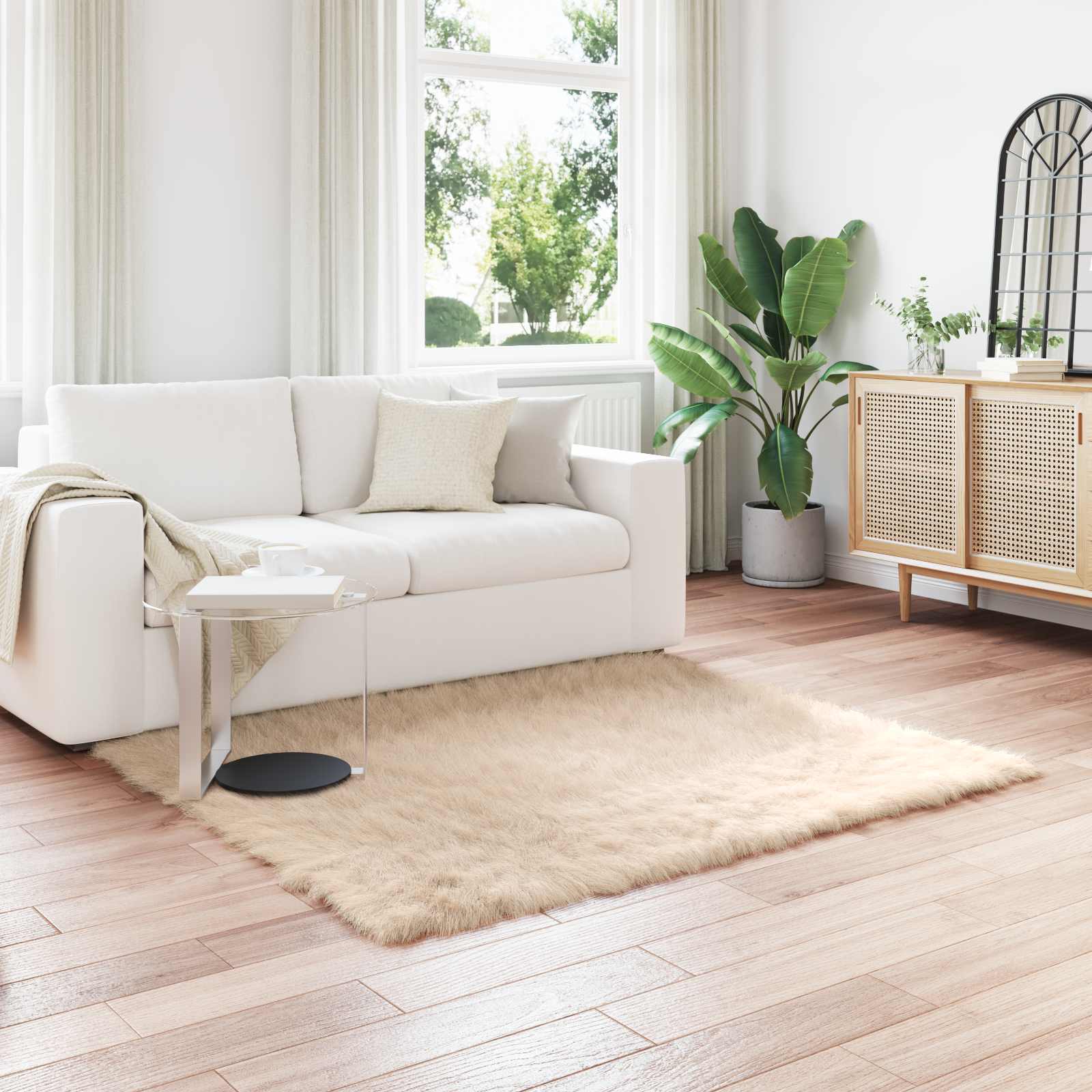 VidaXL tapis en fausse peau de mouton tafalla beige 120 x 120 cm polyester