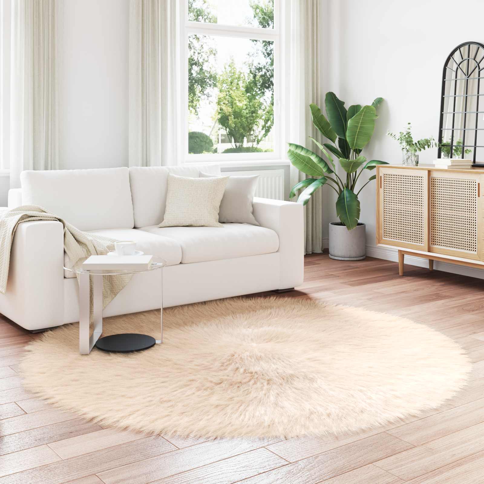 VidaXL tapis en fausse peau de mouton tafalla beige ø 160 cm polyester