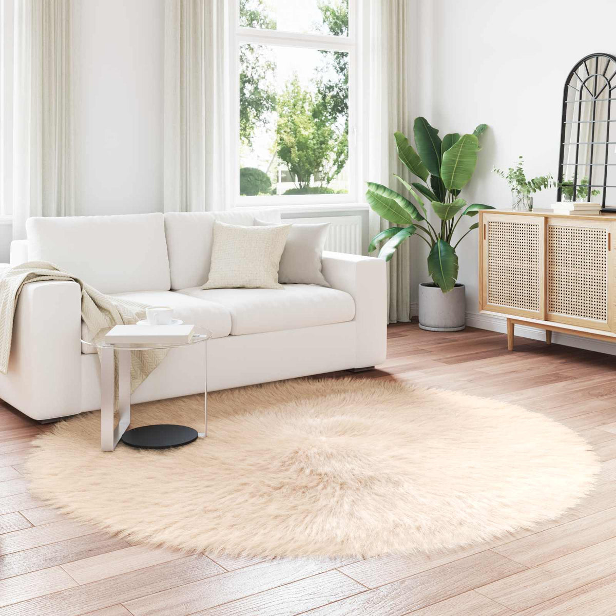 Vidaxx tapis en fausse peau de mouton tafalla beige ø 200 cm polyester