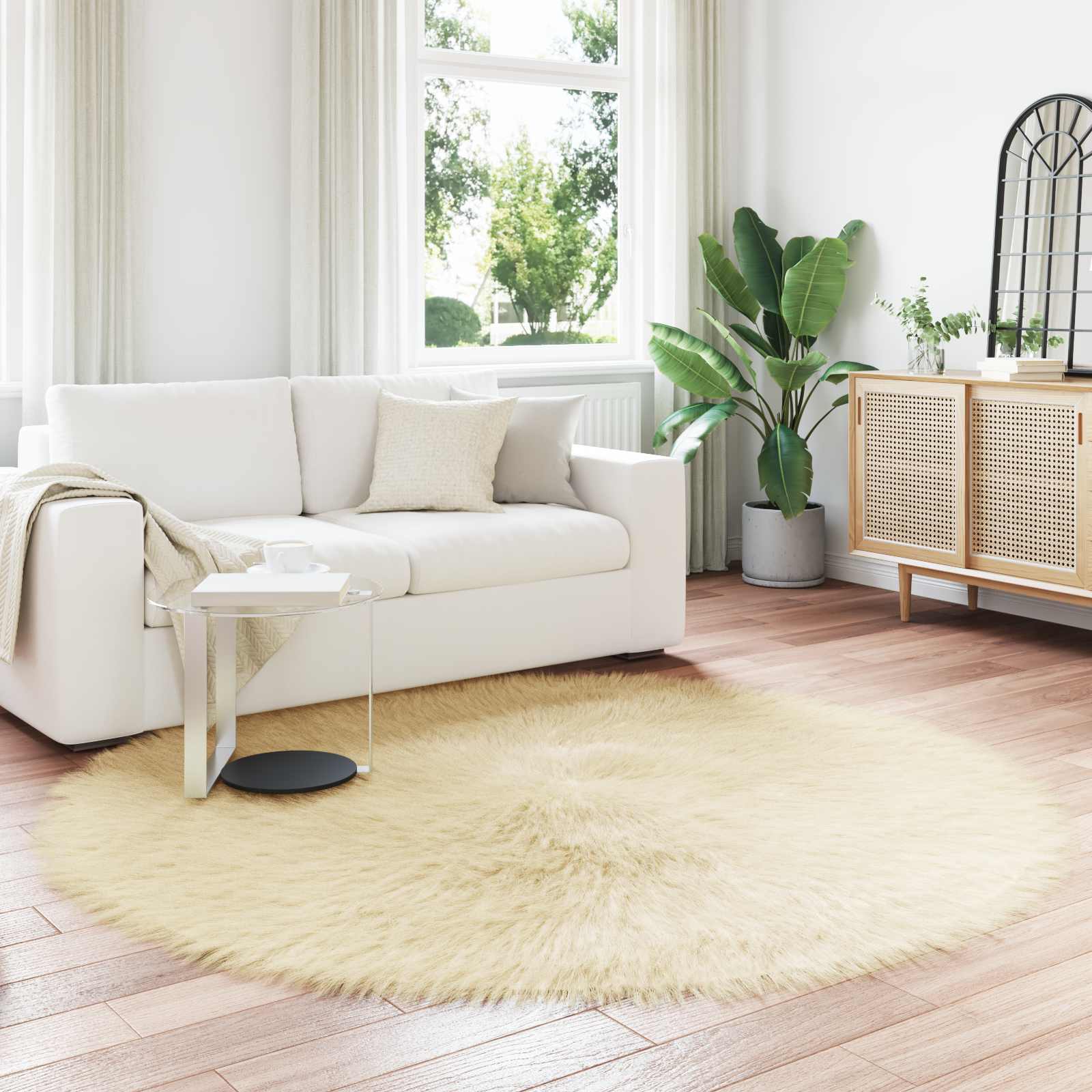 VidaXL tapis en fausse peau de mouton tafalla crème ø 160 cm polyester