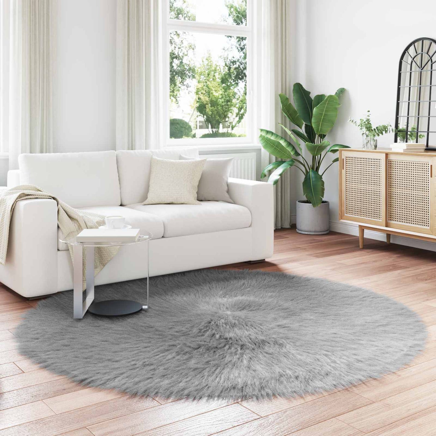 Vidaxx tapis en fausse peau de mouton tafalla gris ø 160 cm polyester