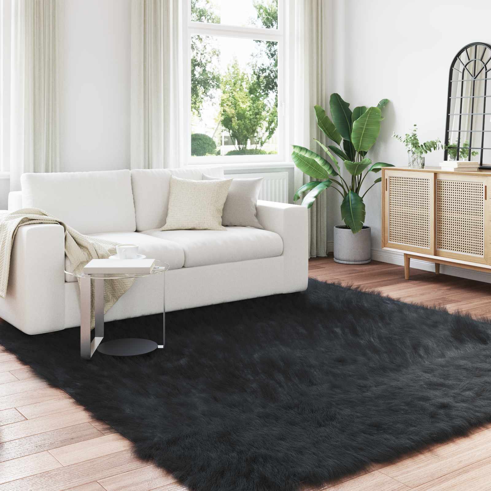 Vidaxx tapis en fausse peau de mouton tafalla noir 200 x 200 cm polyester