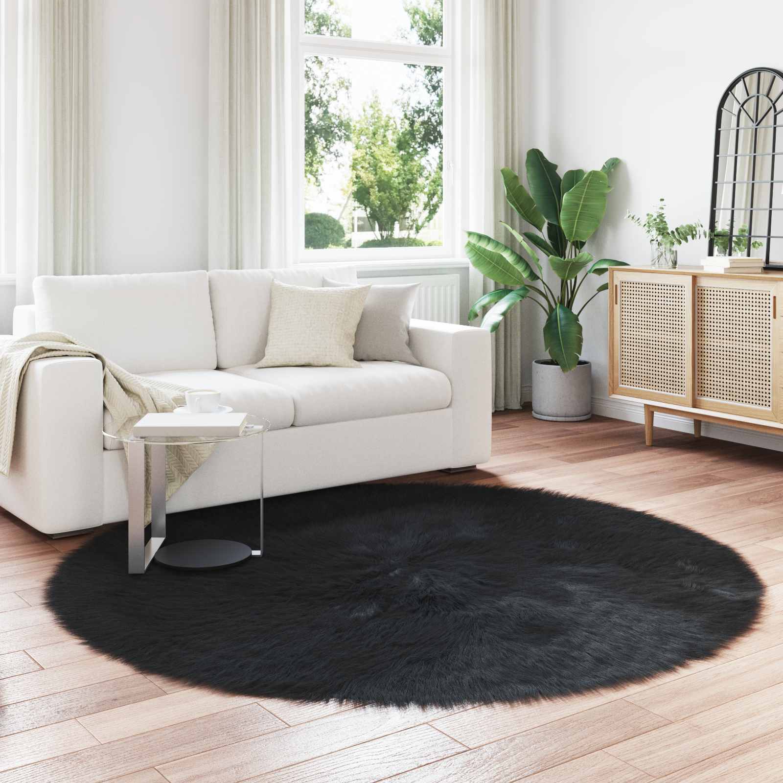 VidaXL tapis en fausse peau de mouton tafalla noir ø 160 cm polyester