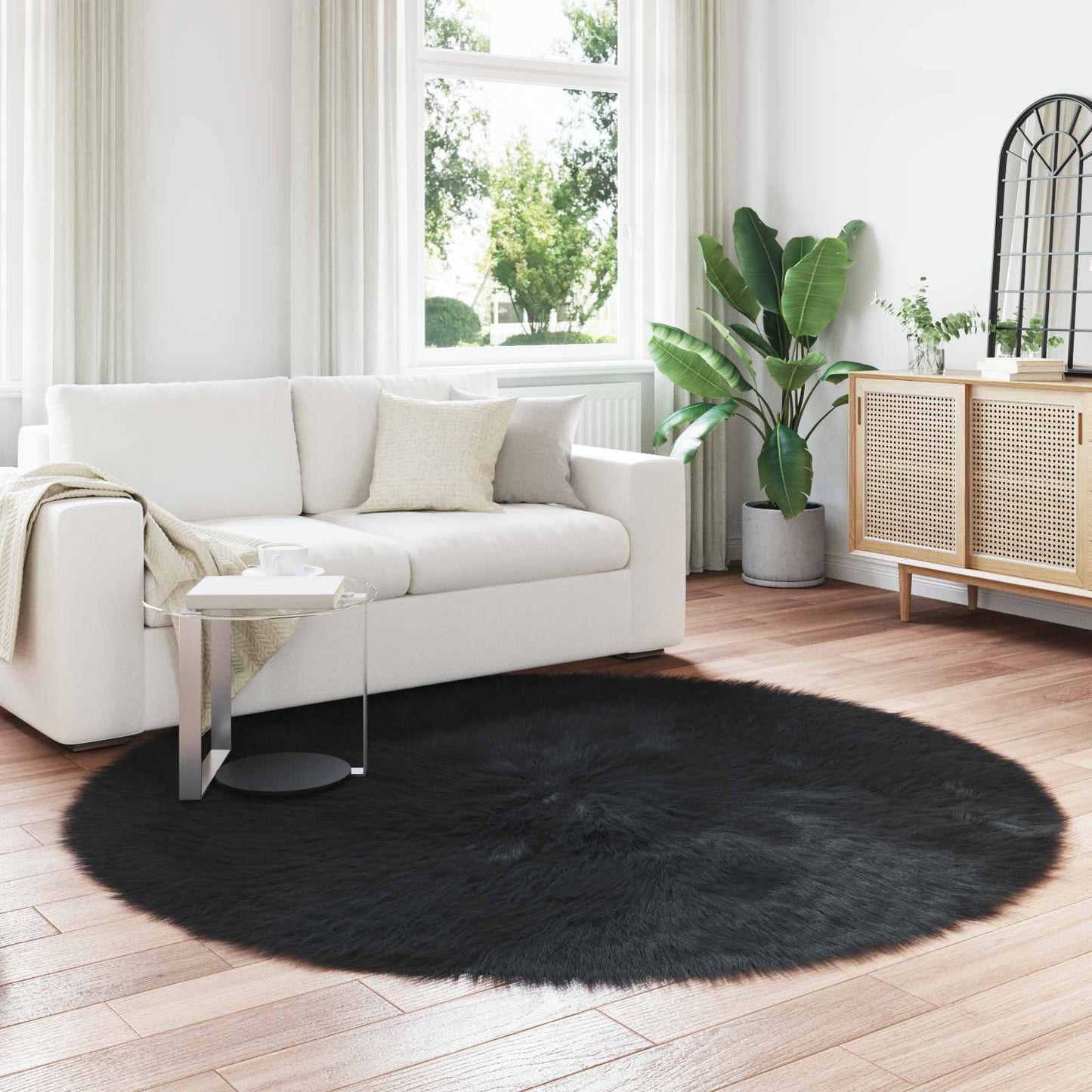 VidaXL tapis en fausse peau de mouton tafalla noir ø 200 cm polyester