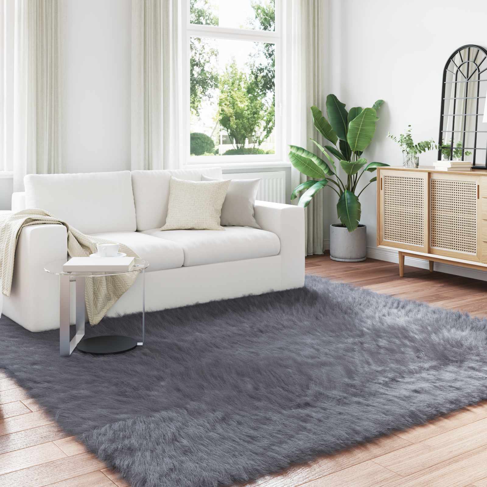 Vidaxl tapis fausse peau de mouton tafalla anthracite 200 x 200 cm