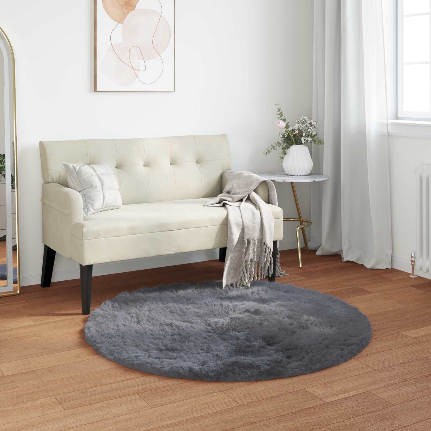 Vidaxl tapis en fausse peau de mouton tafalla anthracite ø 100 cm polyester