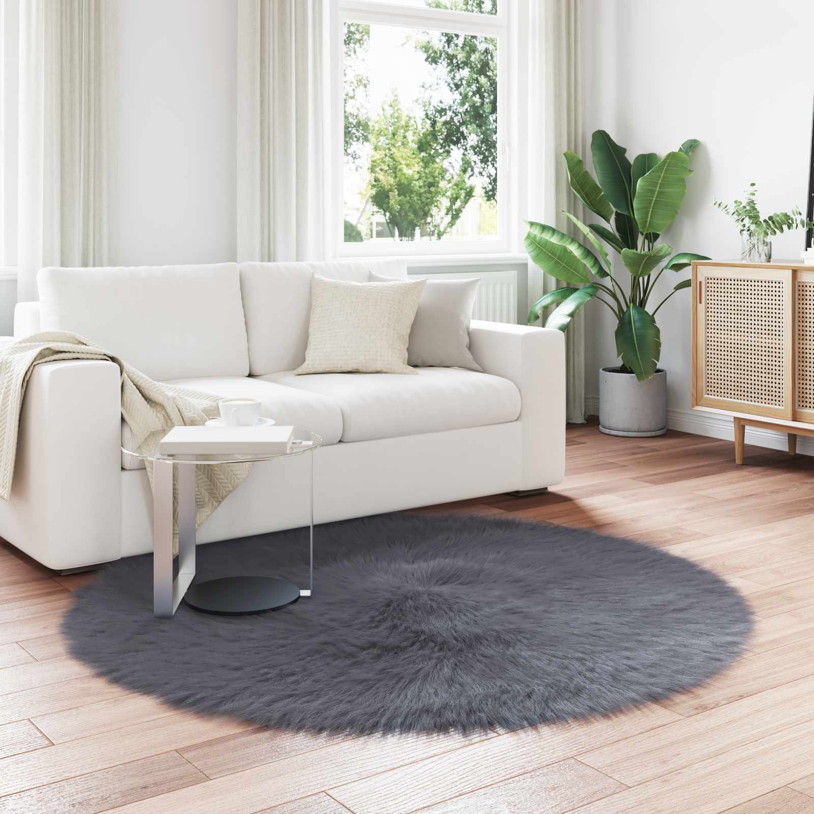 Vidaxl tapis en fausse peau de mouton tafalla anthracite ø 160 cm polyester