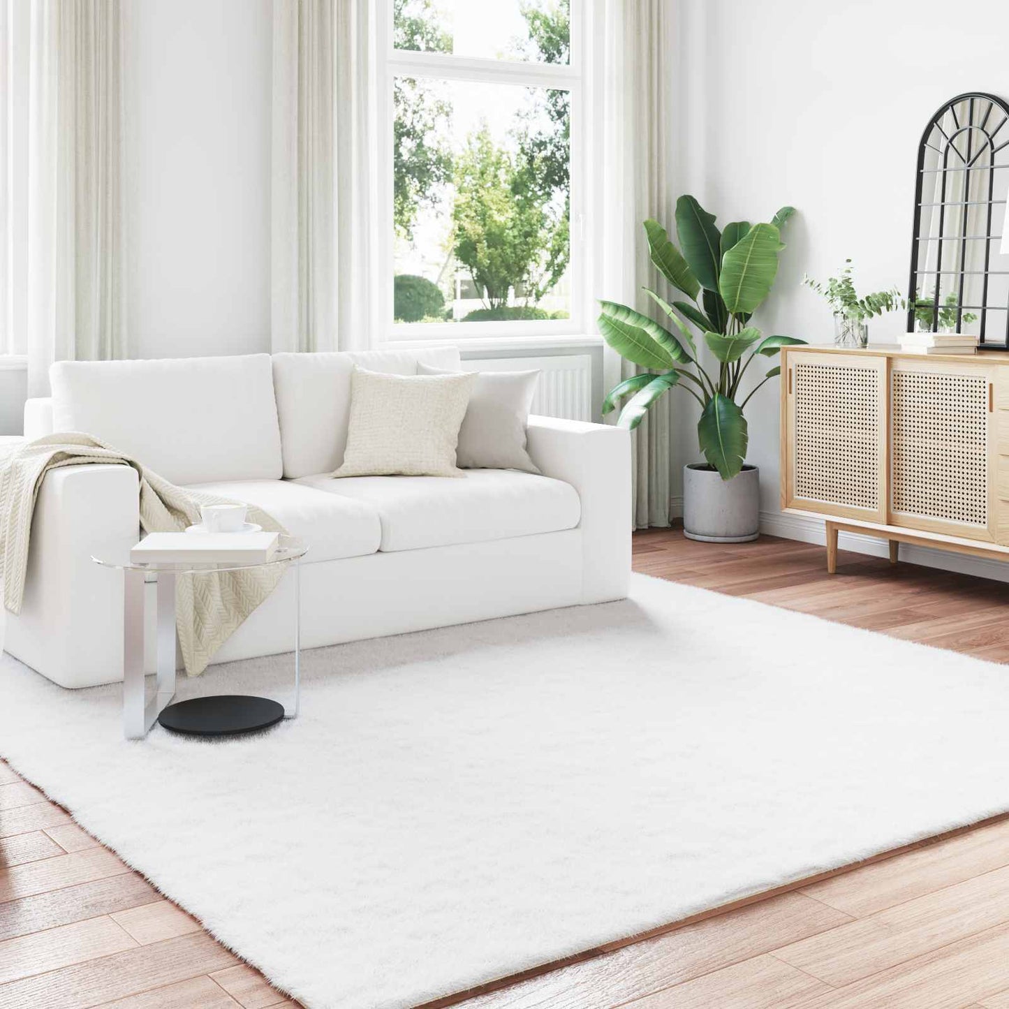 VidaXL tapis en fausse fourrure de lapin huile blanc 200 x 200 cm polyester