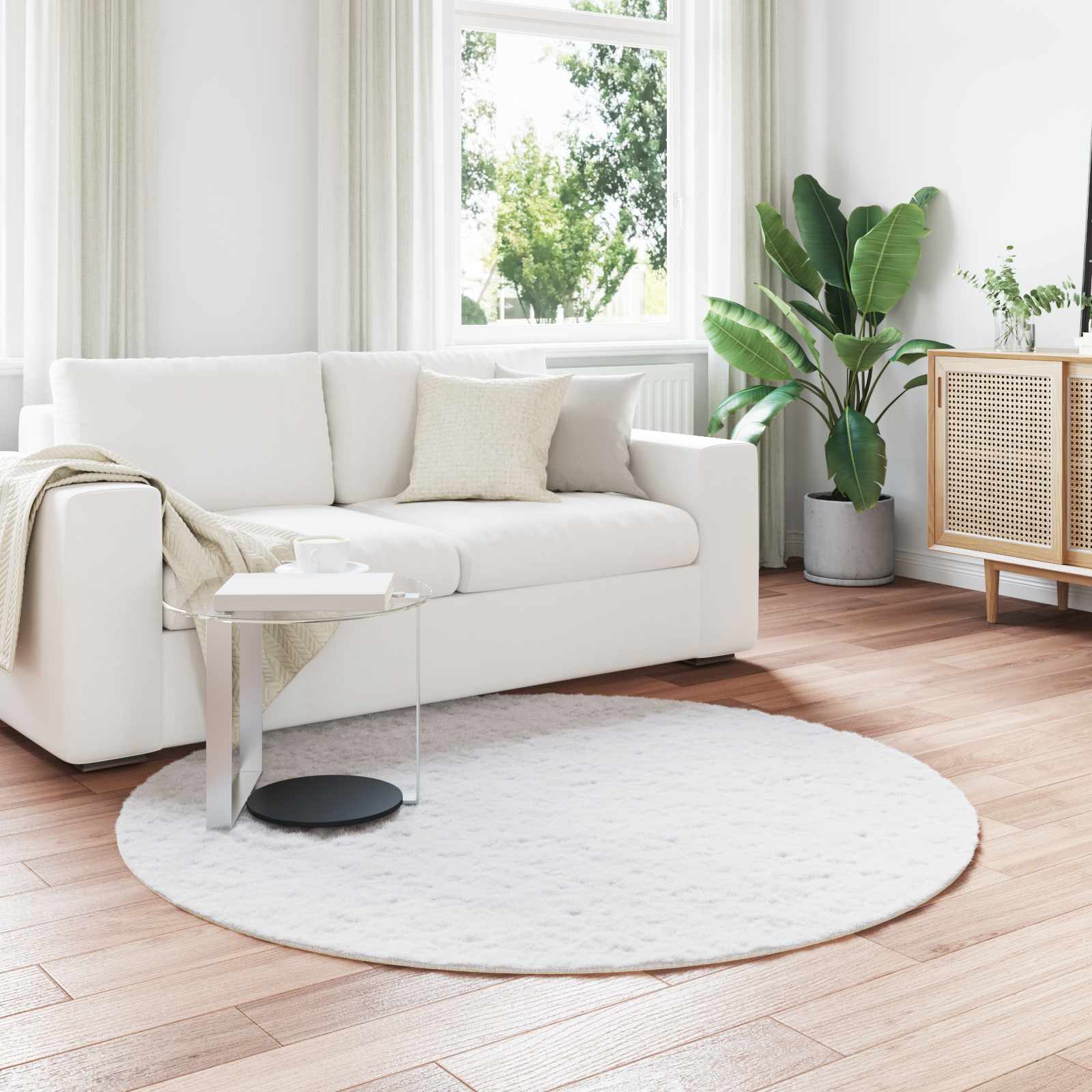 Vidaxl tapis en fausse fourrure de lapin huile blanc ø 160 cm polyester