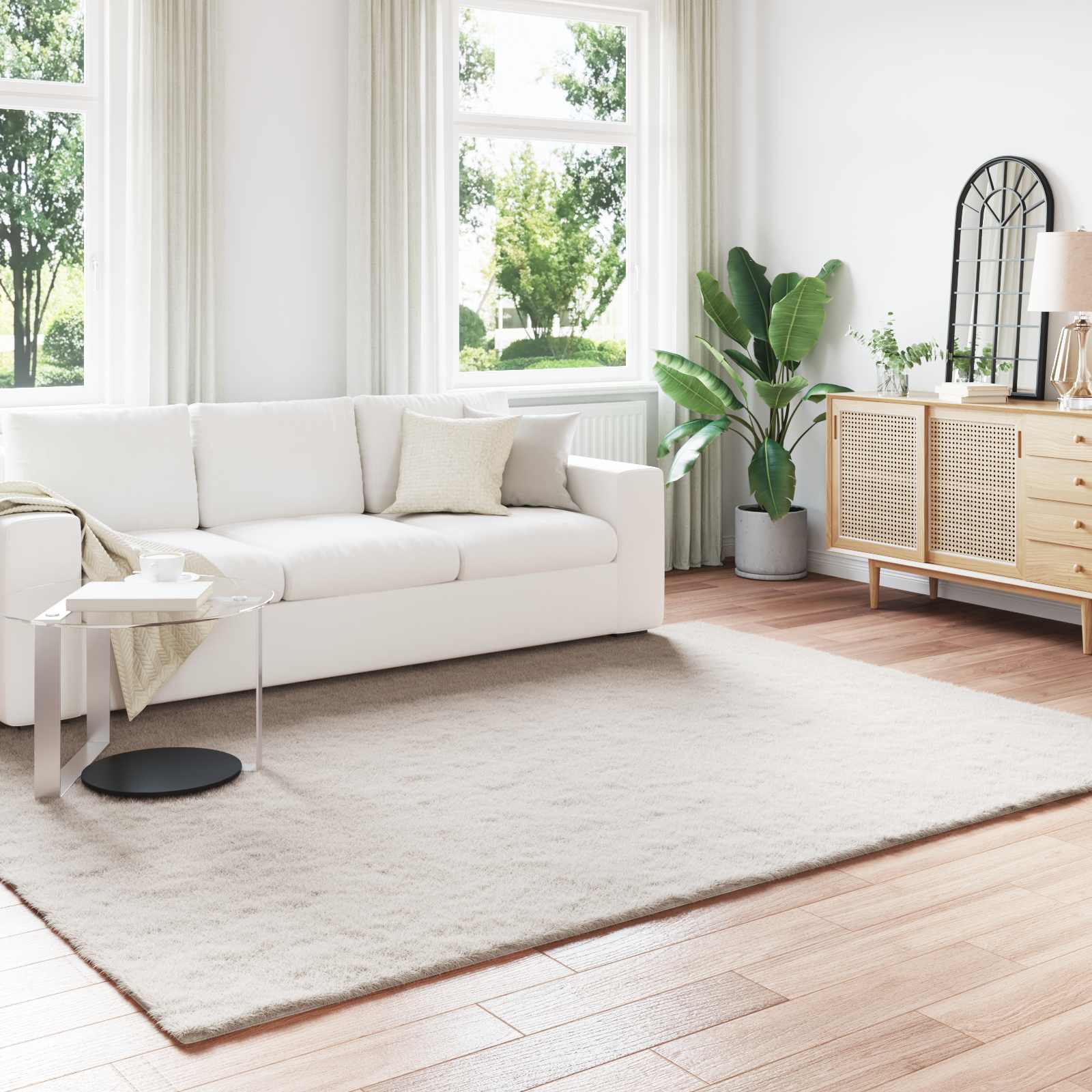 VidaXL tapis en fausse fourrure de lapin beige huileux 200 x 280 cm polyester