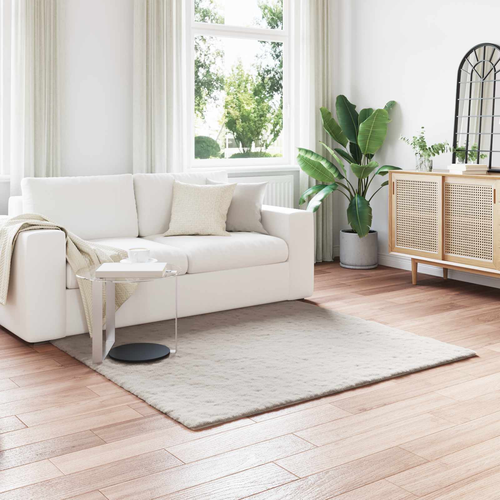 VidaXL tapis en fausse fourrure de lapin beige huileux 120 x 120 cm polyester