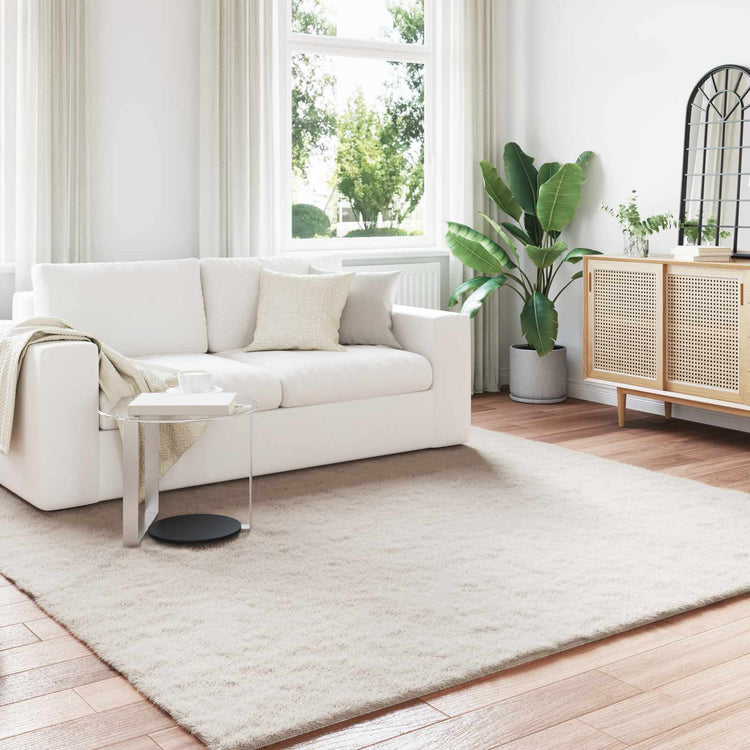 VidaXL tapis en fausse fourrure de lapin beige huileux 200 x 200 cm polyester