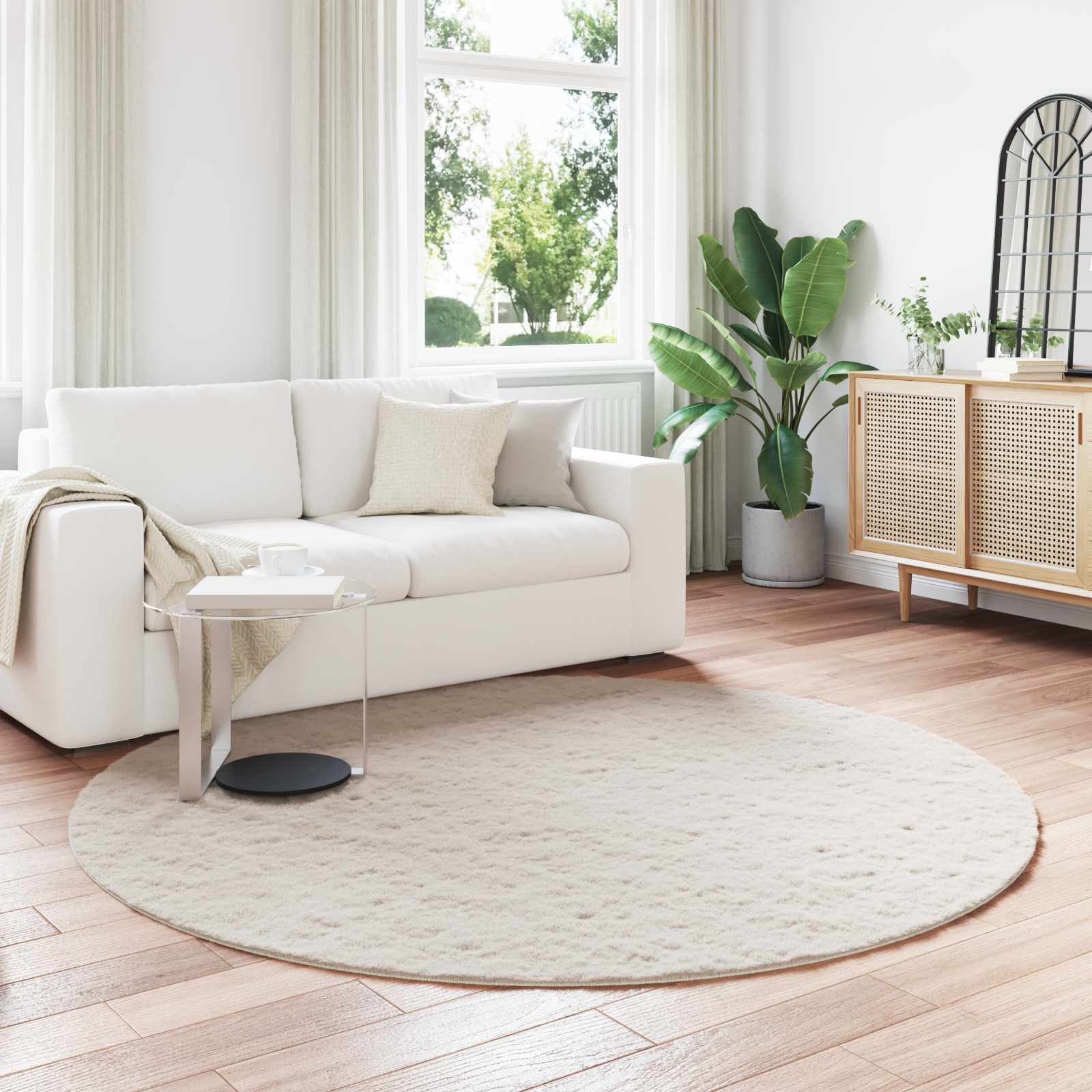 Vidaxl tapis en fausse fourrure de lapin beige huileux ø 160 cm polyester