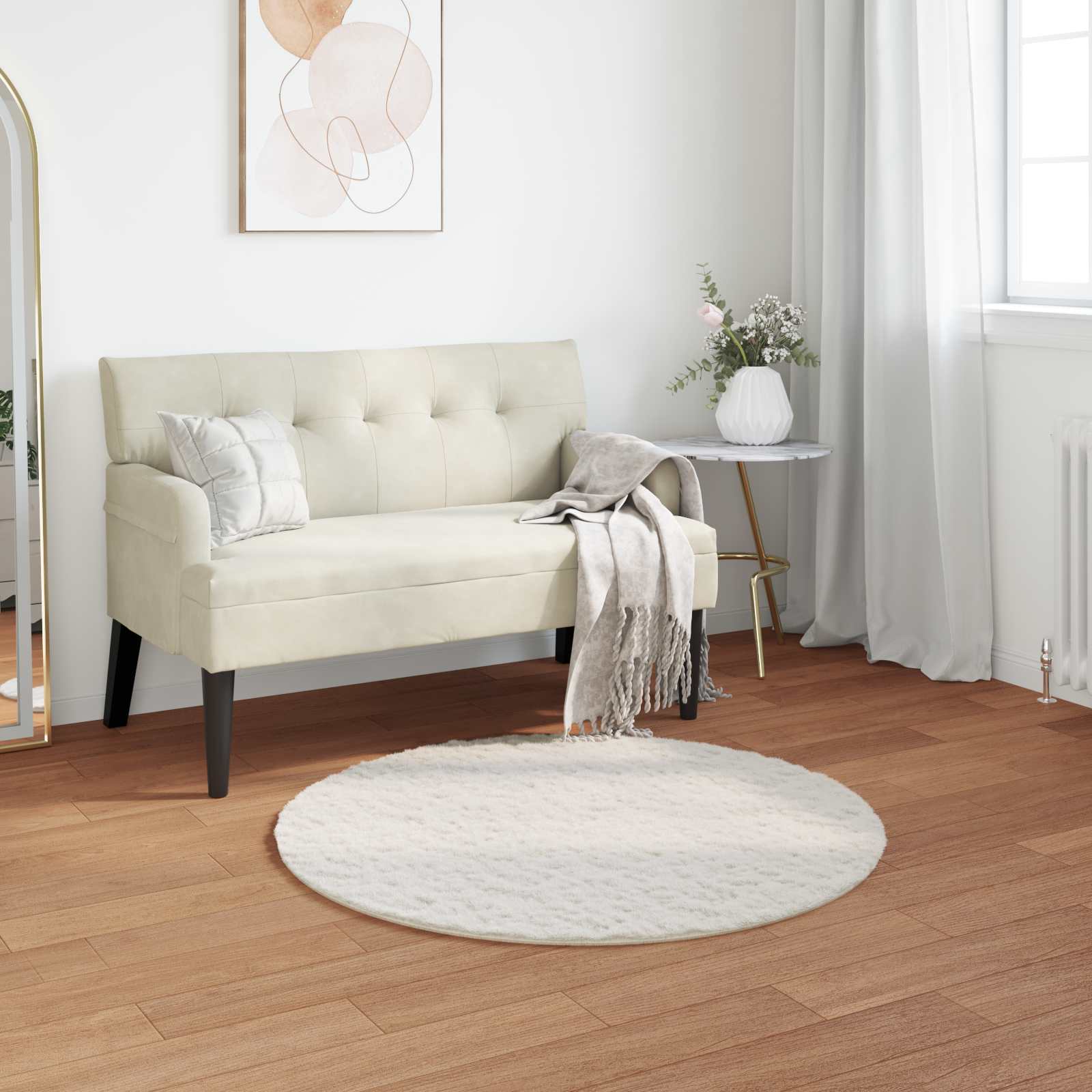 VidaXL tapis en fausse fourrure de lapin crème huileuse ø 120 cm polyester