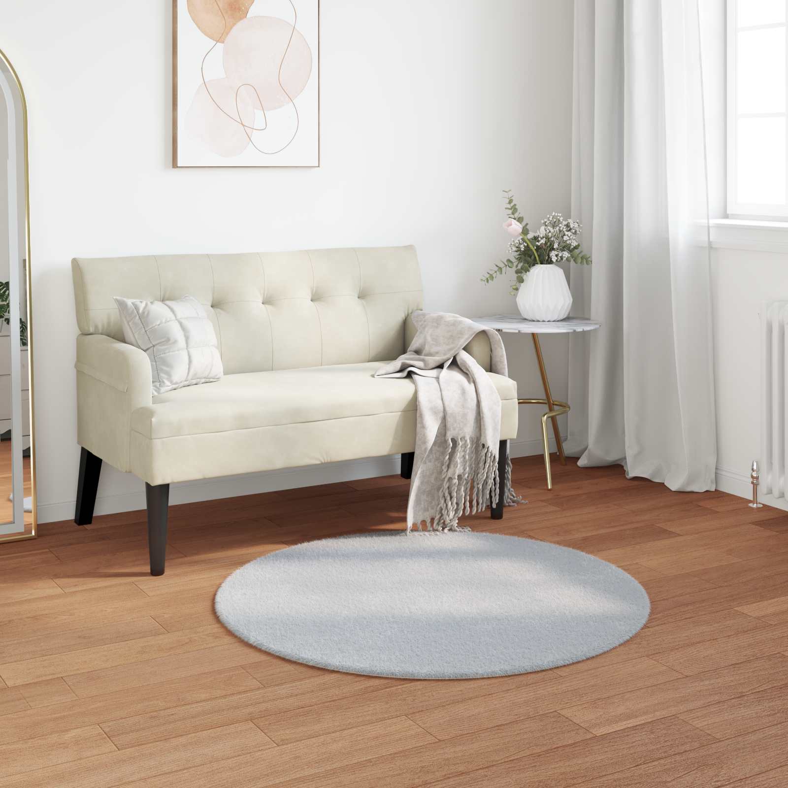 Vidaxxl tapis en fausse fourrure de lapin gris huile ø 100 cm polyester
