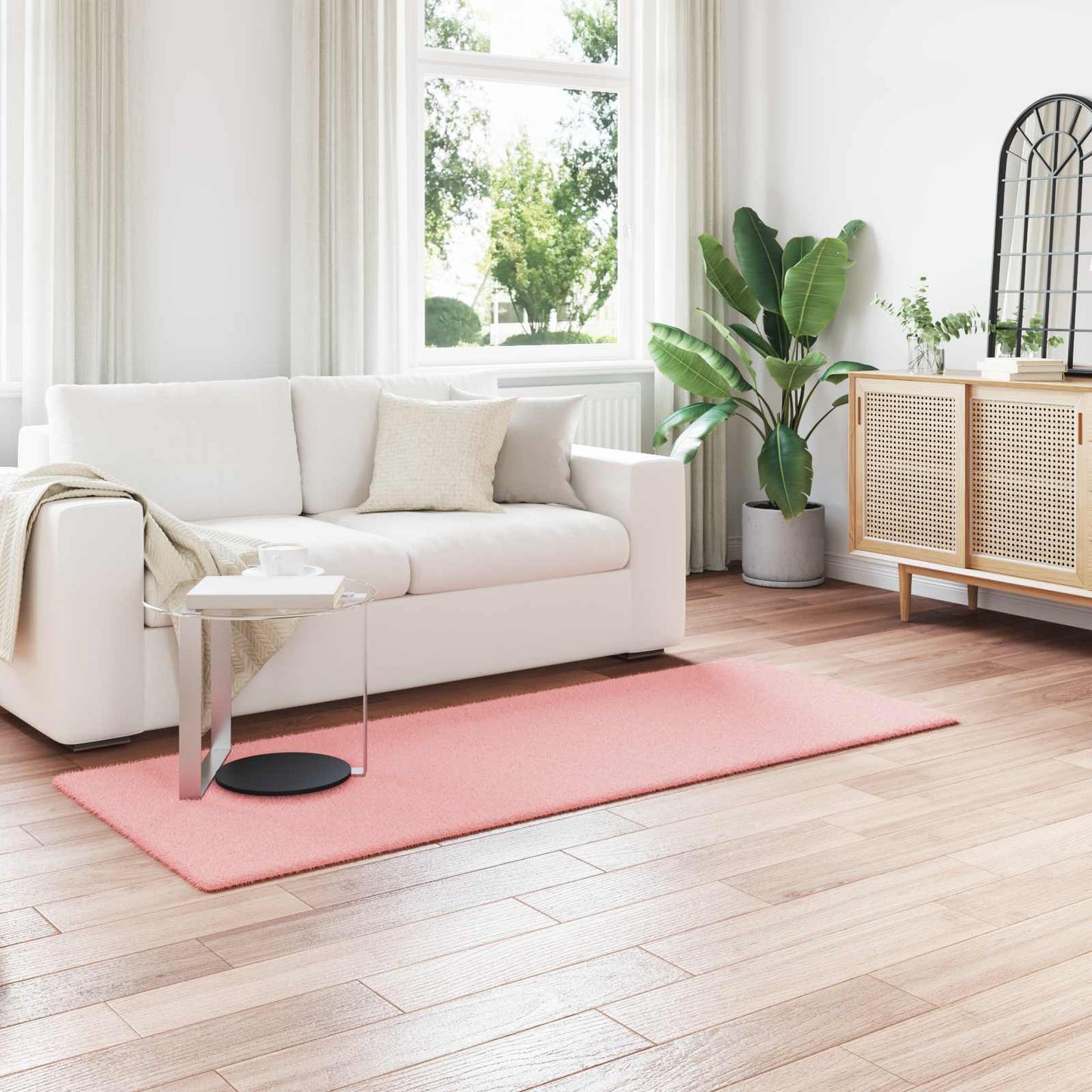 VidaXL tapis en fausse fourrure de lapin rose huile 80 x 200 cm polyester
