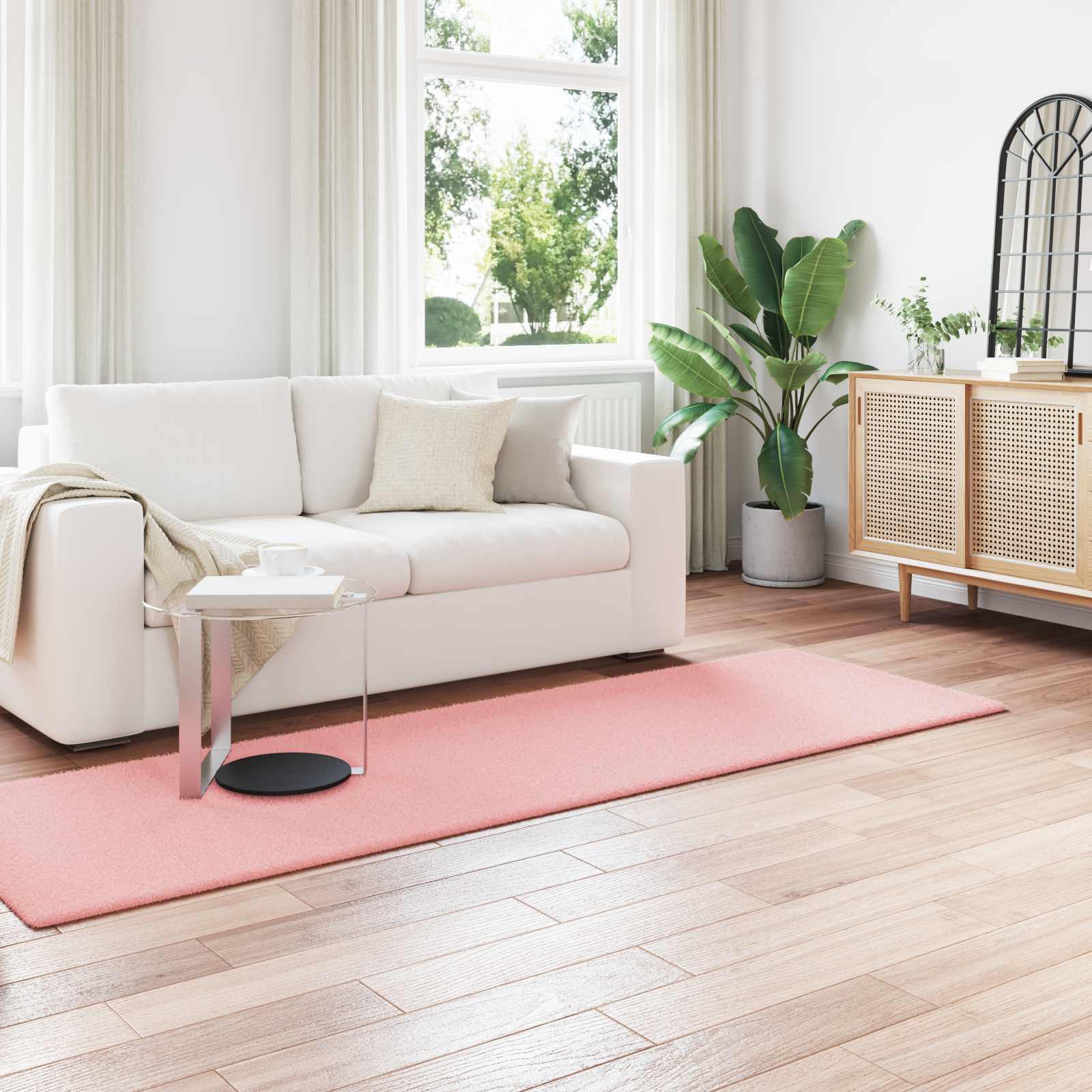 VidaXL tapis en fausse fourrure de lapin rose huile 80 x 250 cm polyester