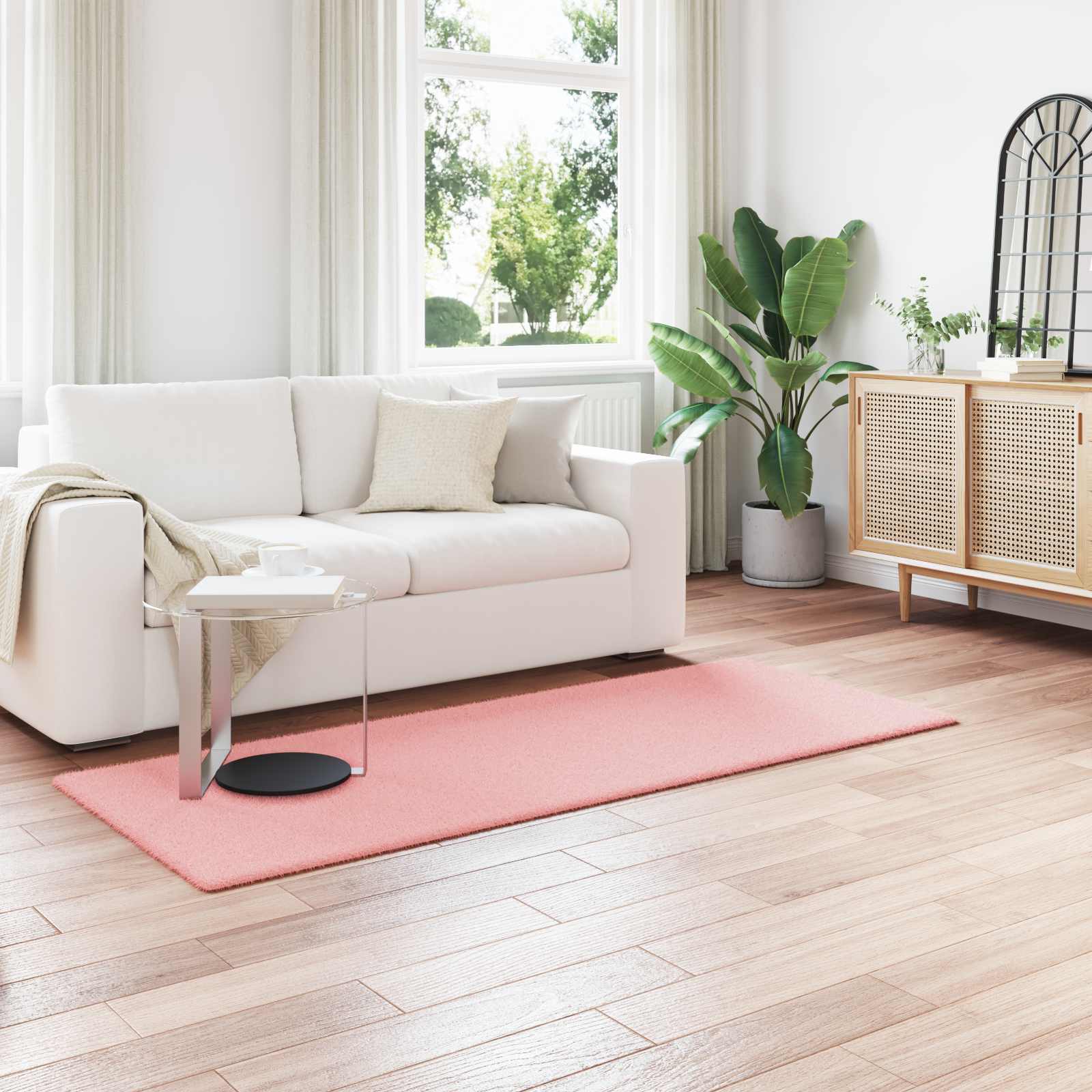 VidaXL tapis en fausse fourrure de lapin rose huile 100 x 200 cm polyester