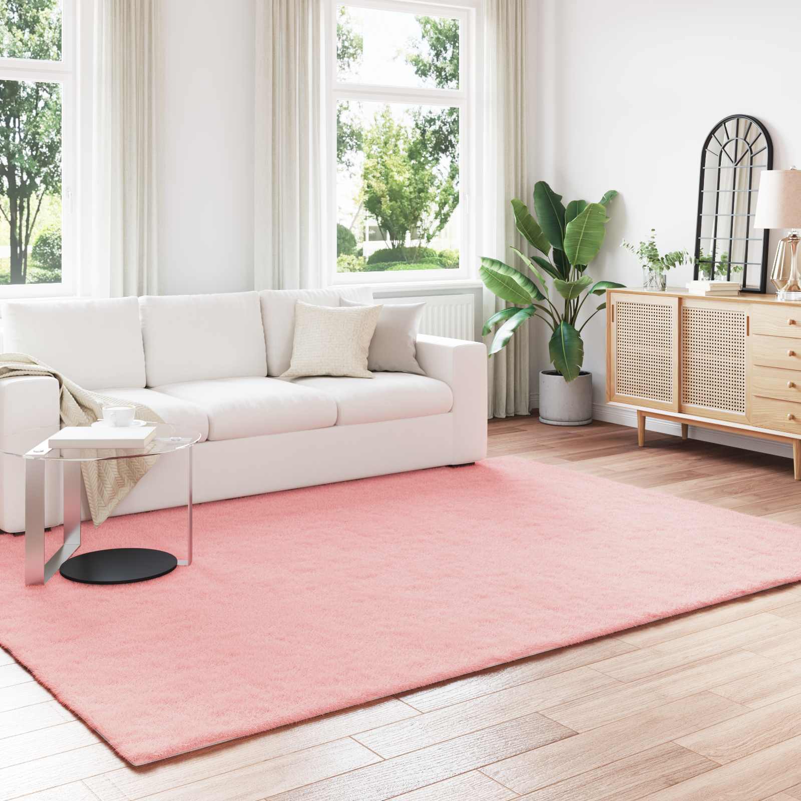 VidaXL tapis en fausse fourrure de lapin rose huile 200 x 280 cm polyester