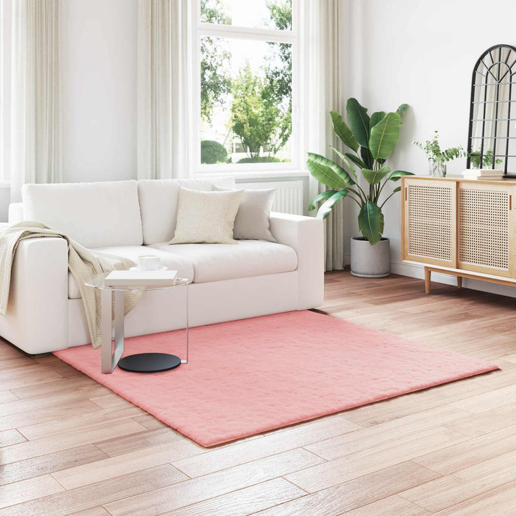 VidaXL tapis en fausse fourrure de lapin rose huile 120 x 120 cm polyester