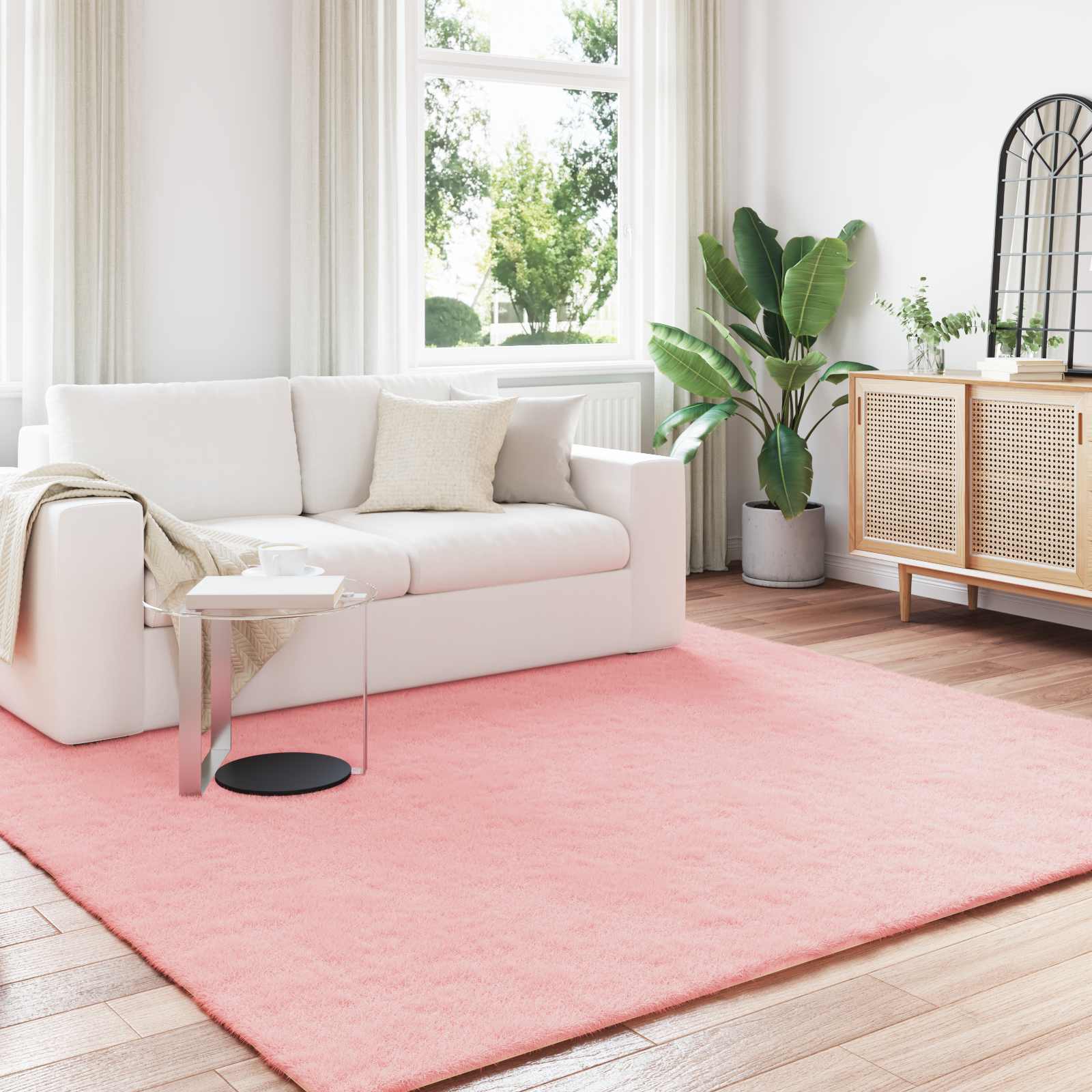 VidaXL tapis en fausse fourrure de lapin rose huile 240 x 240 cm polyester